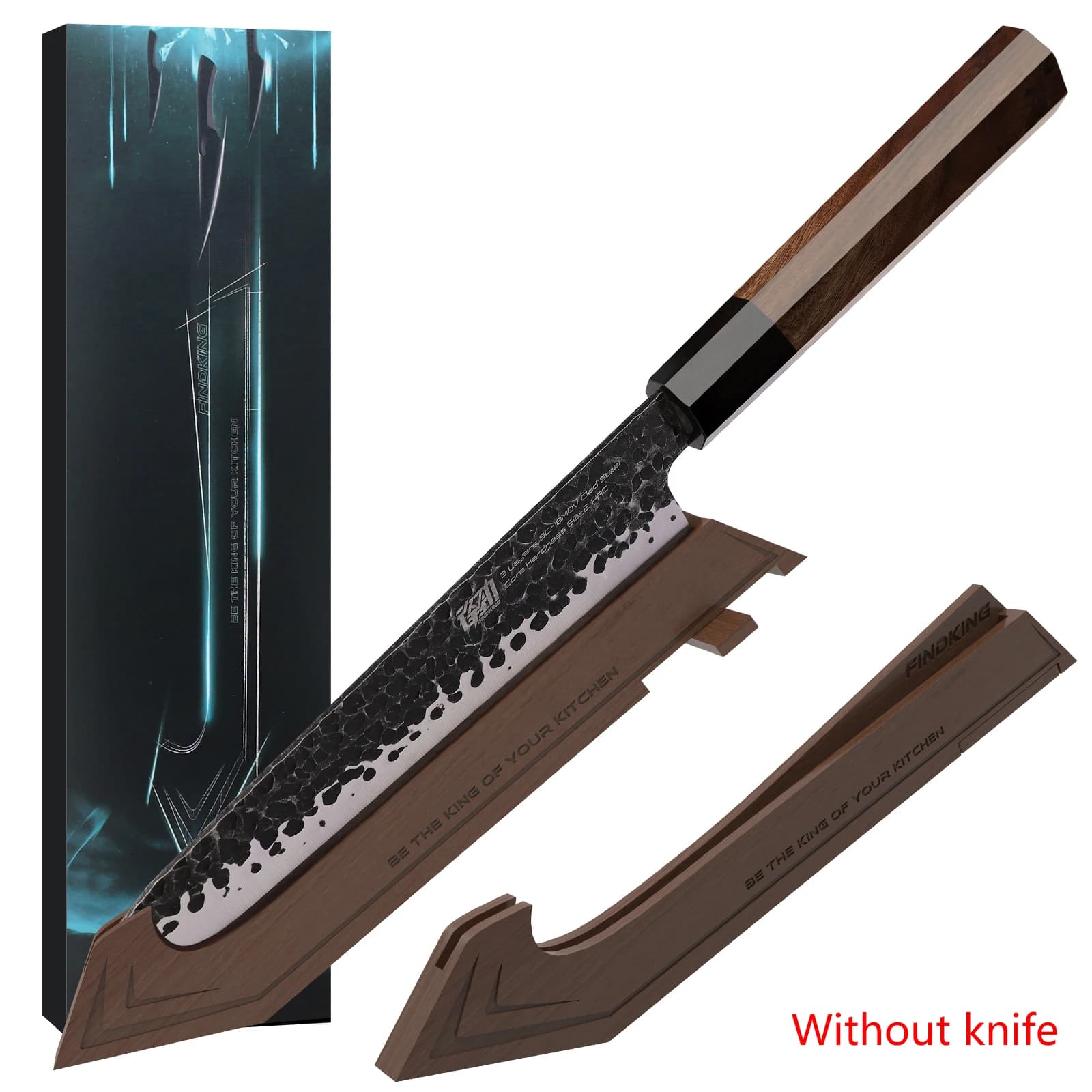 Findkin – porte-couteau en noyer massif, bloc porte-couteau fait à la main, fourreau, 5 pièces, taille pour couteau Santoku de Chef/utilitaire
