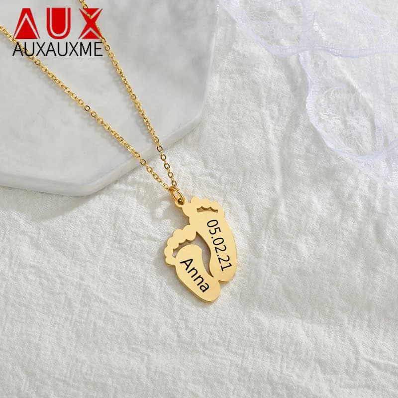 Auxauxme – colliers avec nom gravé pour femmes, bijoux personnalisés en acier inoxydable, cadeaux d'anniversaire pour enfants