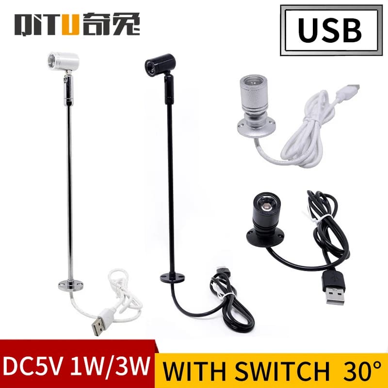 Mini projecteur LED 1W/3W, affichage de bijoux, DC5V, avec interrupteur, interface USB, armoire de magasin, décoration intérieure de jouets, mise au point de bureau