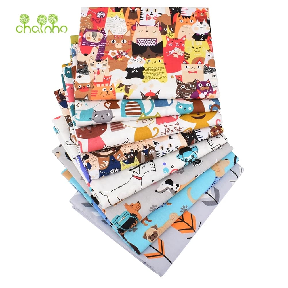 Chainho, tissu en coton tissé sergé imprimé, tissu patchwork, matériel de couture et de matelassage, série de dessins animés chats et lunettes, 2 tailles, CC306