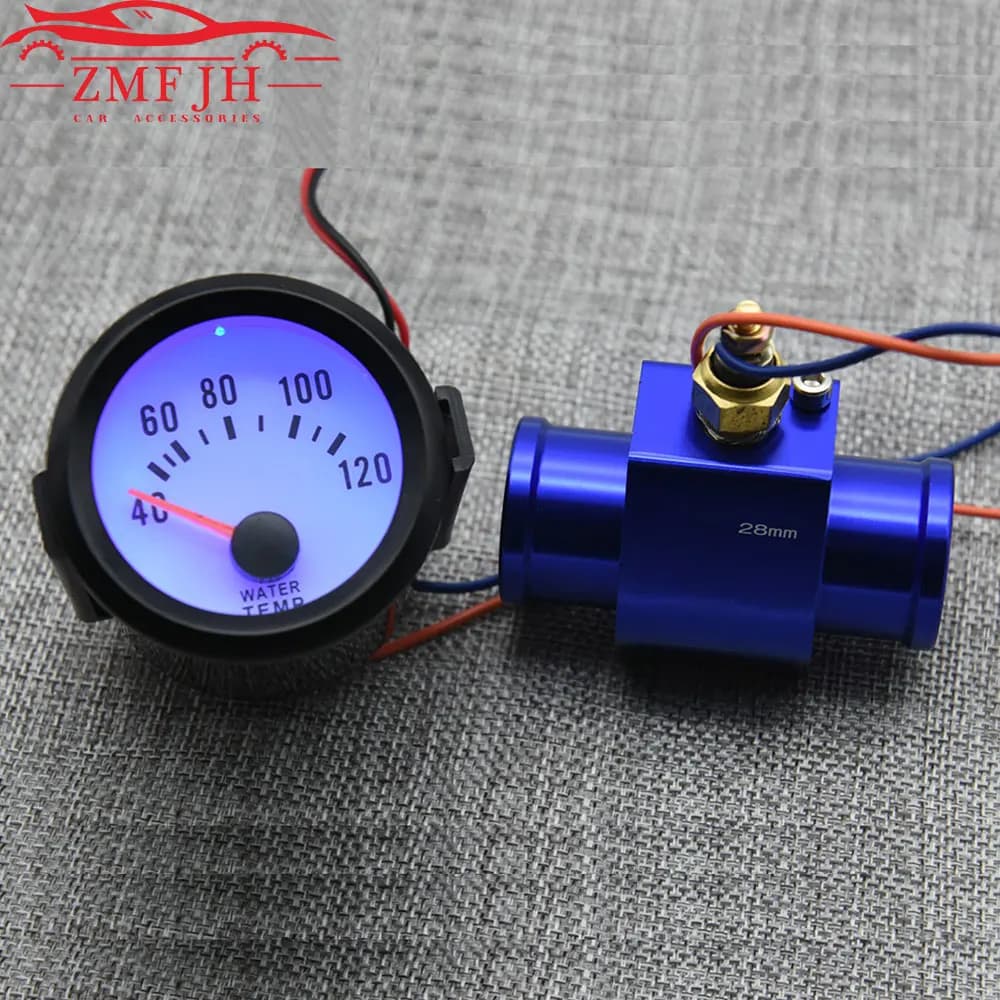 Jauge de température d'eau LED bleue personnalisée, température de l'eau de voiture de course, capteur de tuyau de joint de température, 40 ~ 120 Celsius, 52mm