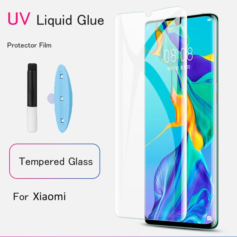 Protecteur d'écran à colle liquide UV, 2 pièces, pour Xiaomi MI 10 11 12 12X 12S 13 14 15 Ultra Note 10 Lite Pro MIX 4 verre trempé 3D