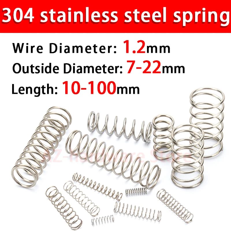 Ressort de Compression en acier inoxydable 304, ressort de rappel, fil d'acier diamètre 1.2mm diamètre extérieur 6 ~ 22mm 10 pièces