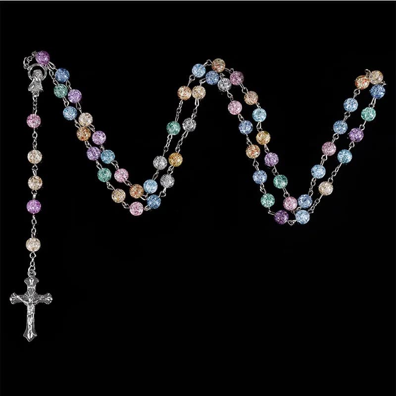 Chapelet catholique rond fait à la main, perles de verre, collier de perles croisées de haute qualité, pendentif de perles croisées religieuses, nouvelle mode 2021