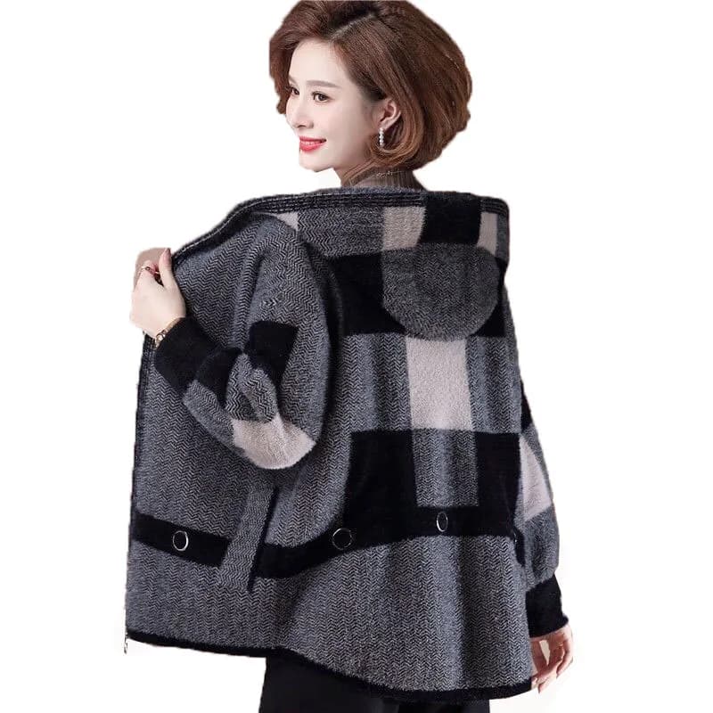 Manteau pour femme taille 6XL, veste d'hiver en polaire de vison à capuche, modèle 2026, pour femmes d'âge moyen, veste en polaire double face à la mode pour l'automne.