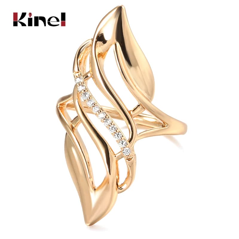 Kinel 2021 à la mode 585 bague en or Rose mariée mariage bijoux ethniques de luxe naturel Zircon anneaux pour les femmes mode bijoux fins