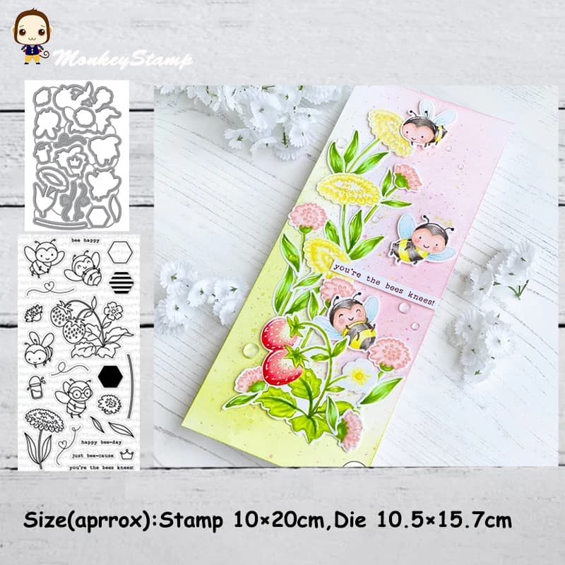 Matrices de découpe en métal singe abeille Happy, pochoirs, tampon transparent pour bricolage, Scrapbooking, Album Photo, gaufrage décoratif de cartes en papier