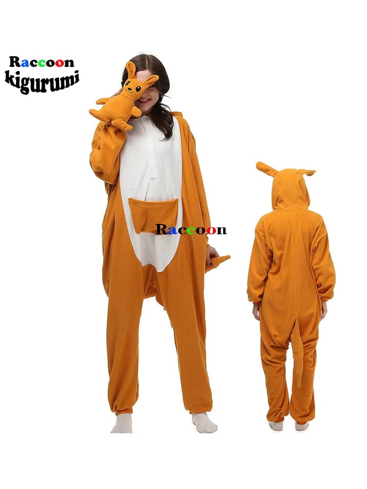 Hommes XXL kangourou dessin animé Pijamas Onesie adulte femmes fille vêtements de nuit une pièce Anime pyjama hiver flanelle tenue raton laveur Kigurum