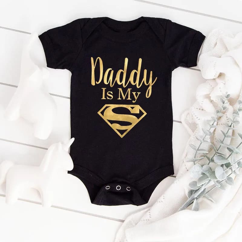 Barboteuse pour nouveau-né, garçon et fille, vêtements doré, papa est mon héros, imprimé drôle, combinaison pour bébé, mignon, décontracté, body pour bébé