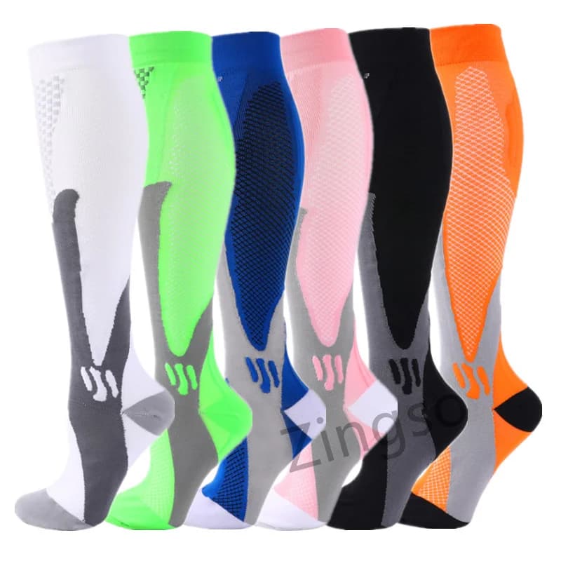 Chaussettes de Compression pour hommes et femmes, 20-30 Mmhg, Circulation sanguine médicale, chaussettes de sport, Marathon, cyclisme, Football, varices