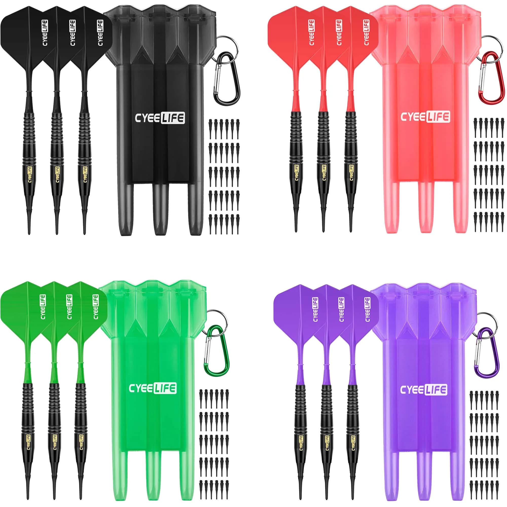 CyeeLife Fléchettes souples 18g + étui de transport + Points supplémentaires + vols, jeu de fléchettes électroniques professionnelles à pointe en plastique