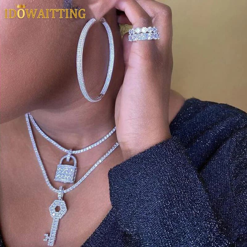 2025 été mode boucle boucle d'oreille cercle rond Micro pavé cubique zircone 50mm grandes boucles d'oreilles bijoux pour les femmes fête de mariage