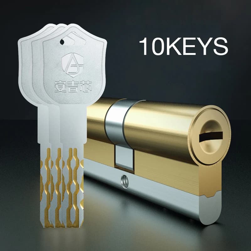 Lot de 10 cylindres de serrure de porte en laiton 65-110 mm à double ouverture, lame anti-effraction, cylindre à rainure serpent en acier inoxydable