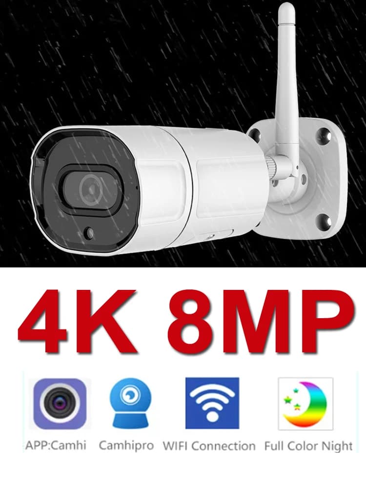 Caméra IP WIFI 4K 8MP, caméra Bullet extérieure à vision nocturne infrarouge, avec H.265 Onvif, caméra de vidéosurveillance CCTV