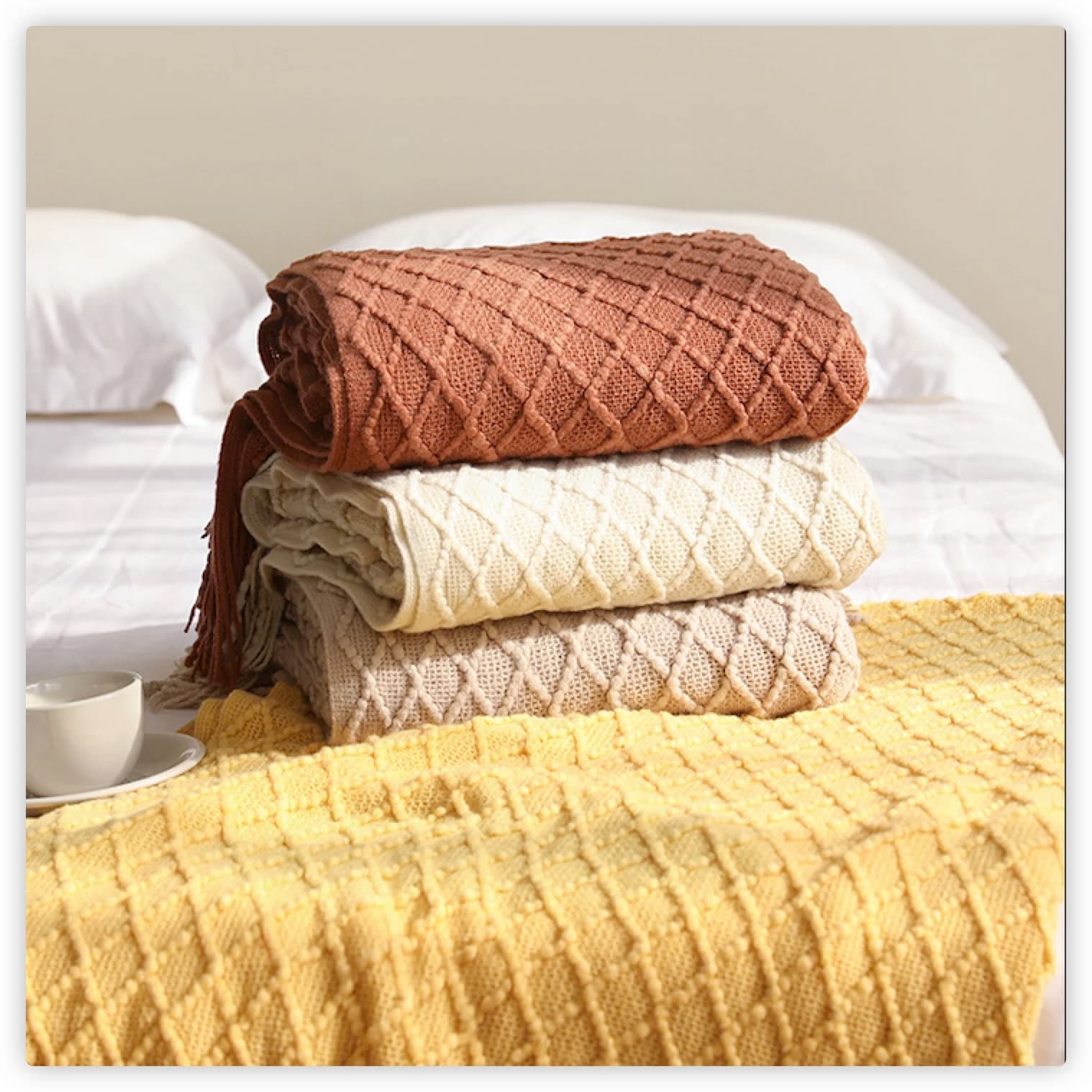 Textile City Faux cachemire canapé couverture couverture Style nordique tricot Plaid jeter glands couvre-lit couverture dorée pour le printemps et l'été
