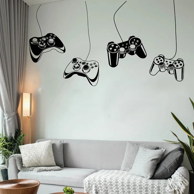 Grand contrôleur de jeu suspendu, autocollant mural pour salle de jeux, chambre d'enfants, Zone de jeux vidéo, Xbox Ps, autocollant mural en vinyle, décoration de maison pour pépinière