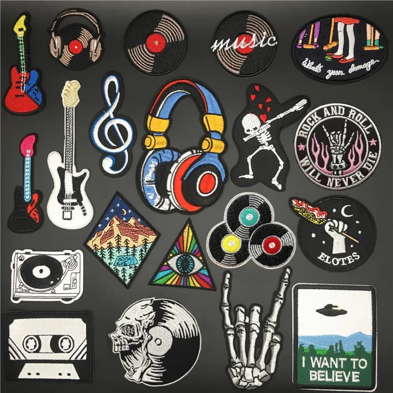 Musique Disco casque patchs brodés pour vêtements rayure Appliques Badge couture décoration vêtements autocollant fer sur Patch bricolage