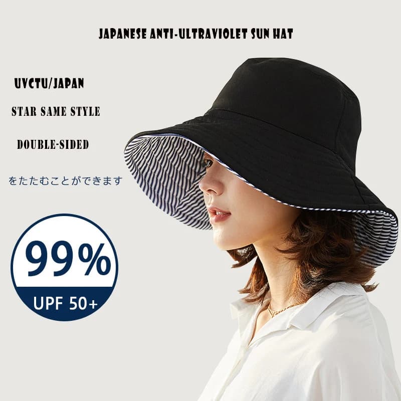 Chapeau Bob K174 Réversible pour Femme, Chapeau Panama Sombrero Anti-UV d'Été, Visière Solaire, Protection Solaire