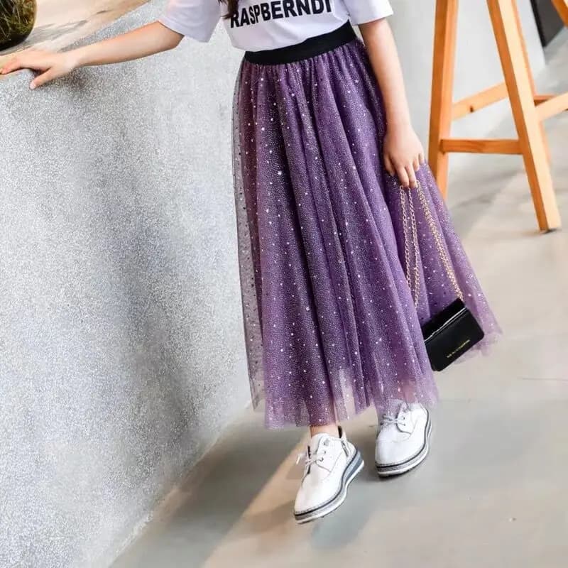Jupe longue pour filles, style mode 2022, jupes à paillettes étoiles pour adolescentes de 6, 8, 10, 12, 14, 16 ans, longueur cheville LC017