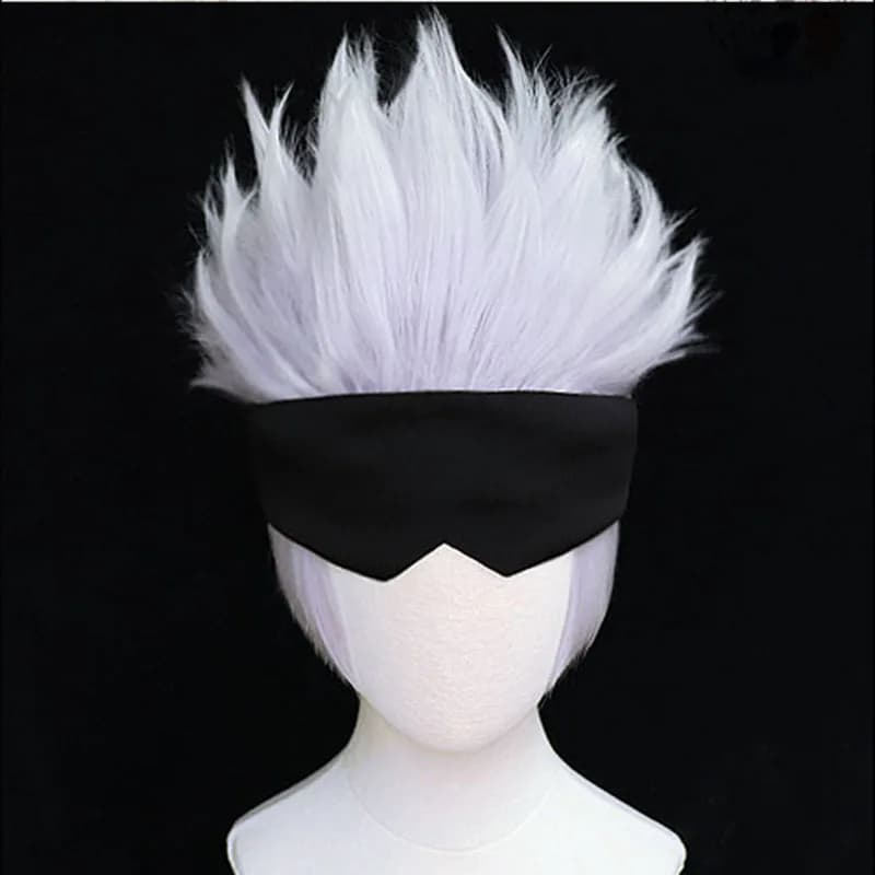 Perruques de Cosplay Anime Gojo Satoru, perruques synthétiques courtes résistantes à la chaleur + bonnet de perruque + cache-œil noir