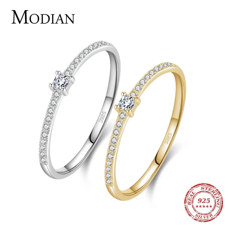 Modian 2021 réel 925 en argent Sterling Simple carré clair CZ charme couleur or bagues pour les femmes bijoux de fiançailles de mariage