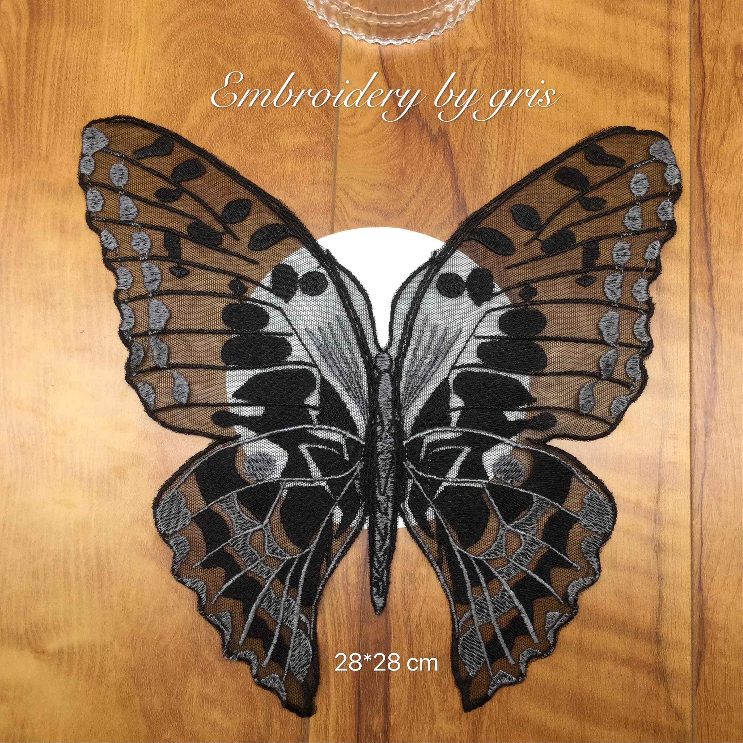 Appliques brodées en dentelle noire en forme de collier papillon, 1 pièce, pour robe de mariée, à coudre sur la robe, décoration DIY