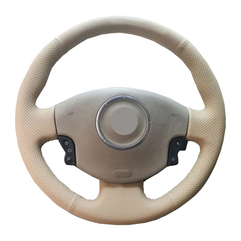 Housse de volant de voiture en cuir Beige, housse en daim, couture à la main, pour Renault Megane 2 2002 – 2009 Scenic 2 (Grand Scenic) Kangoo 2