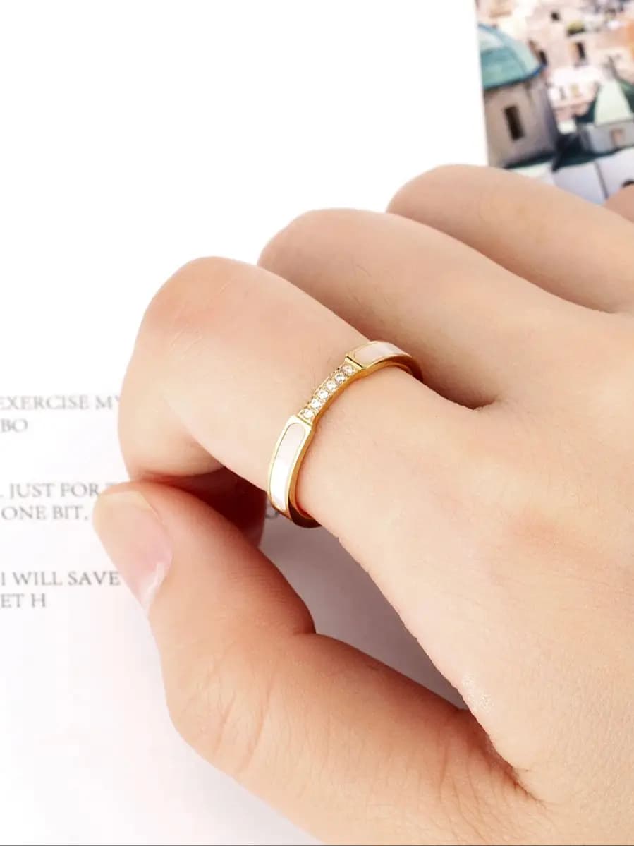 Bague d'amour en acier inoxydable pour femme, coquilles exquises et incrustées, 6 petits bijoux, document en or, marque, haute qualité, vente en gros