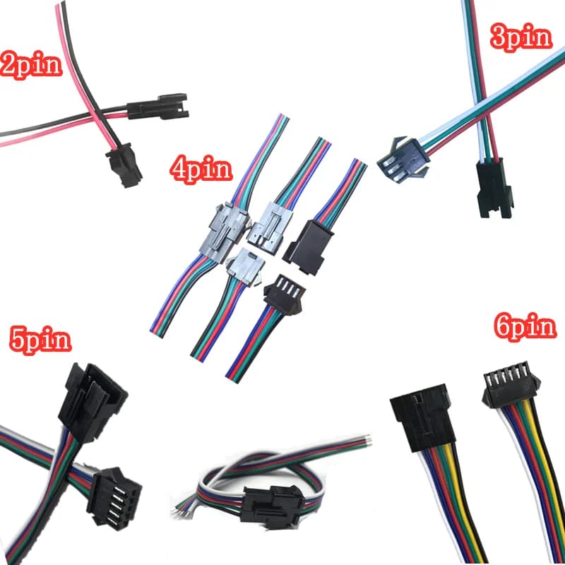 Connecteur JST mâle et femelle, 5-100 paires, 3/4/5/6 broches, 2/10cm, SM, pour bande RGB/RGBW/CCT/2811/5050