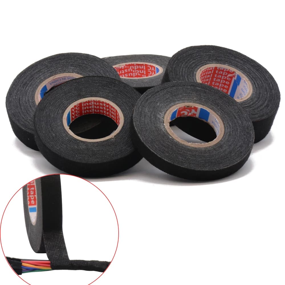 15/25 mètres noir nouveau ruban adhésif en tissu ruban industriel pour faisceau de câbles tisser de câblage 9/15/19/25/32mm