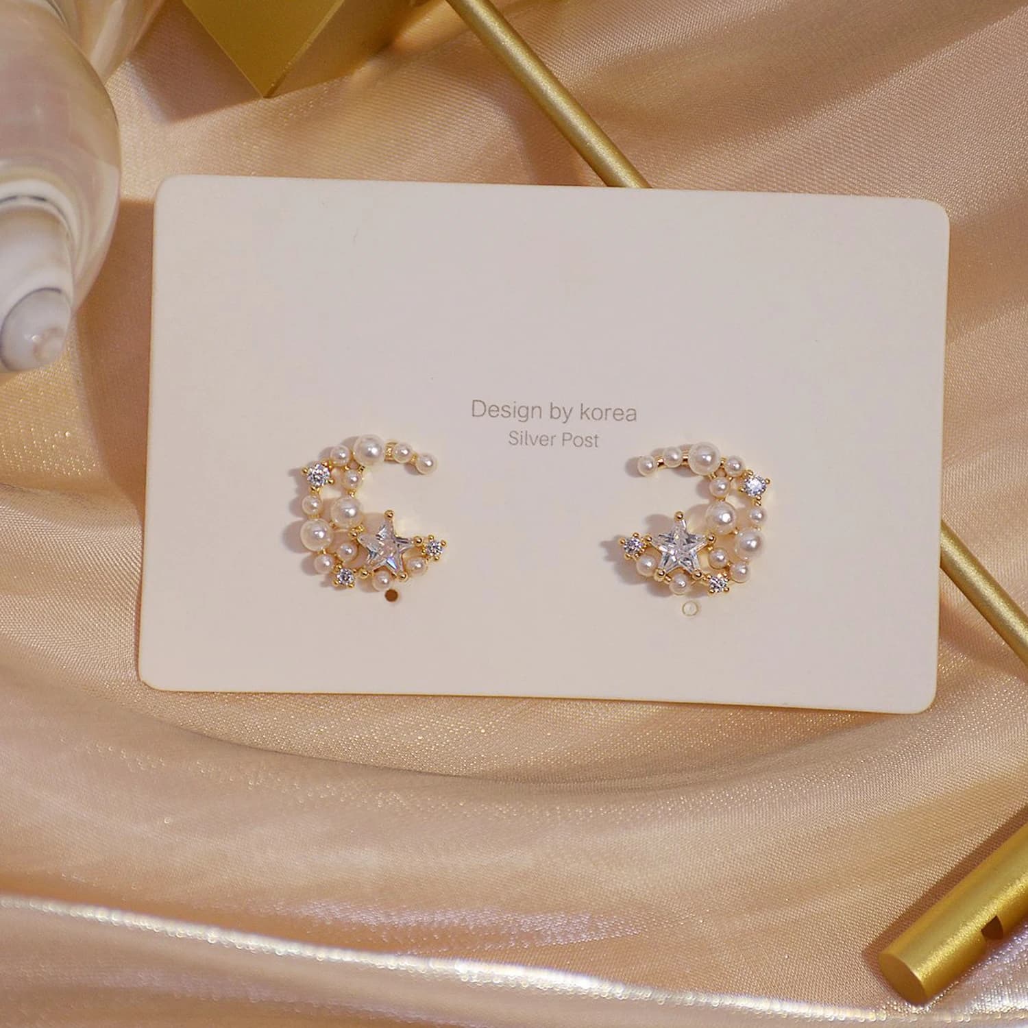Boucles d'oreilles en or plaqué 14 carats pour femme, perle de lune, Zcomprend on Star Temperament, goujon exquis, pendentif, bijoux de mode coréens