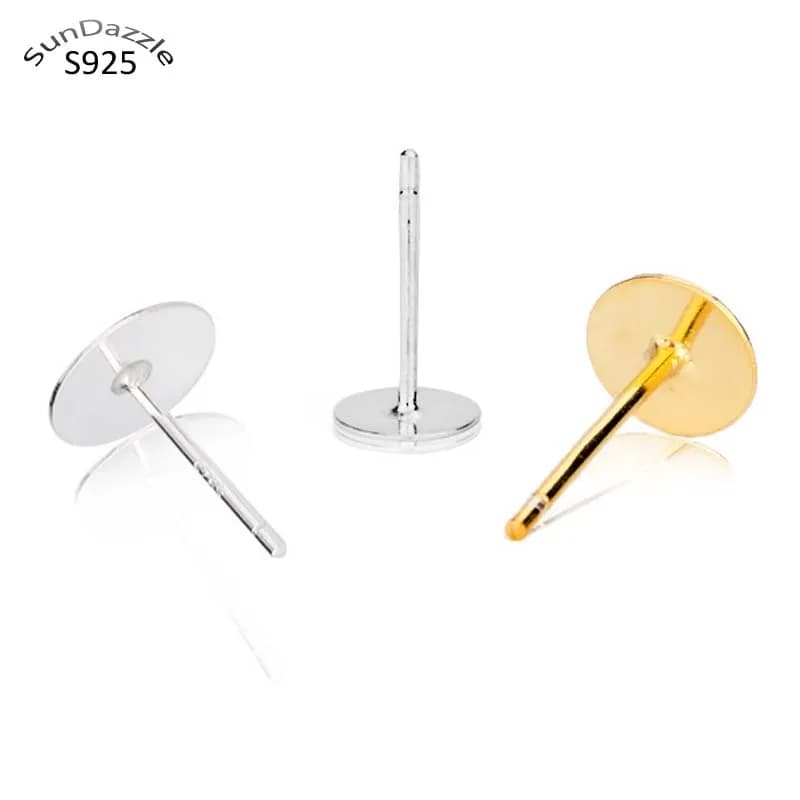 Boucles d'oreilles en argent Sterling 925 massif, 4 pièces, or véritable, aiguille, broches à Base plate, paramètres en argent, résultats de fabrication de bijoux à faire soi-même