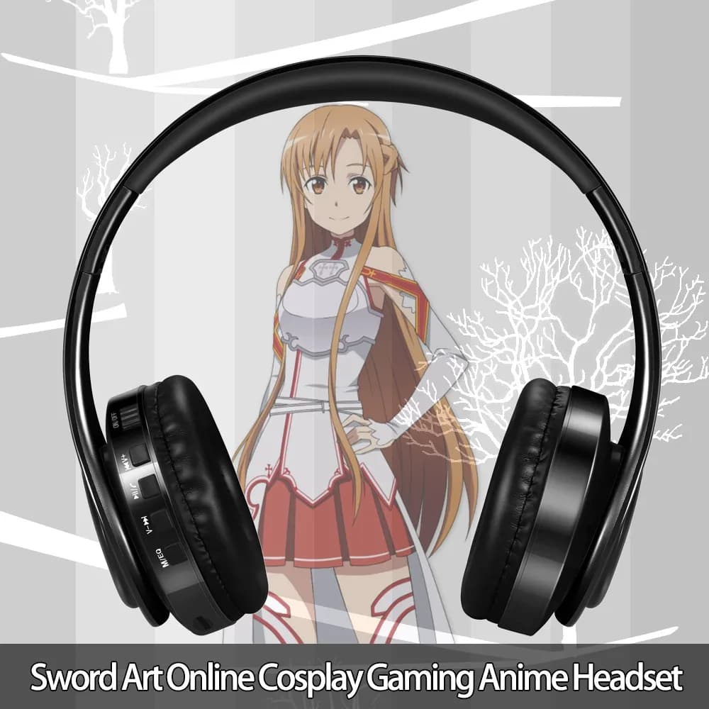 Anime Sao Sword Art Online, Yuuki Asuna, sans fil, Bluetooth, sauna, téléphone, casque de jeu sur la tête avec micro, fente pour carte TF pour IOS ANDROID