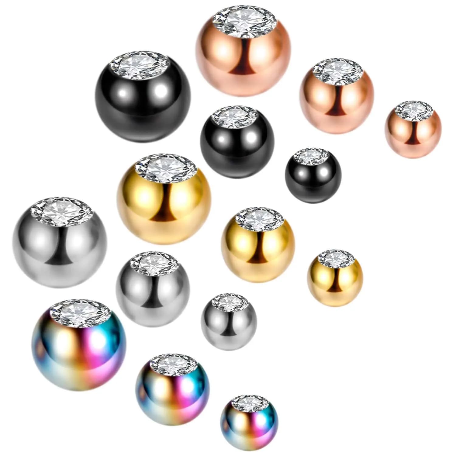10 pièces G23 boules de rechange de remplacement avec zircone cubique Labret haltère barre Piercing accessoires 16g(1.2mm) bricolage bijoux de corps