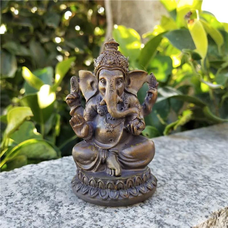 Statues de Bouddha et de Ganesha en résine couleur pierre, figurines d'éléphant, sculptures de dieux hindous, ornements pour la maison et le jardin zen