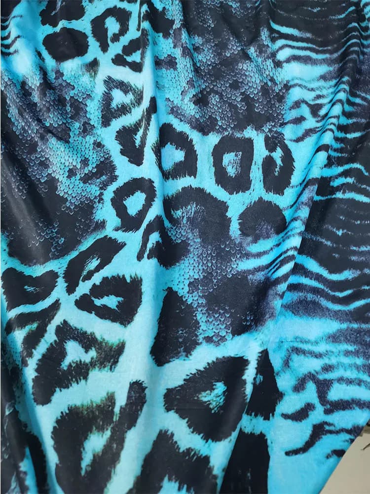 Bon, motif serpent bleu, impression léopard, tissu élastique tricoté en coton/Spandex, bricolage, couture, maillot de bain, robe, tissu pour maillots de bain
