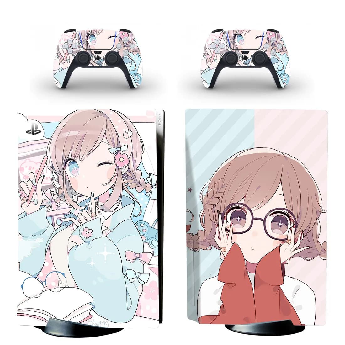 Anime mignon fille PS5 disque peau autocollant protecteur décalcomanie couverture pour Console et contrôleur PS5 peau autocollant vinyle