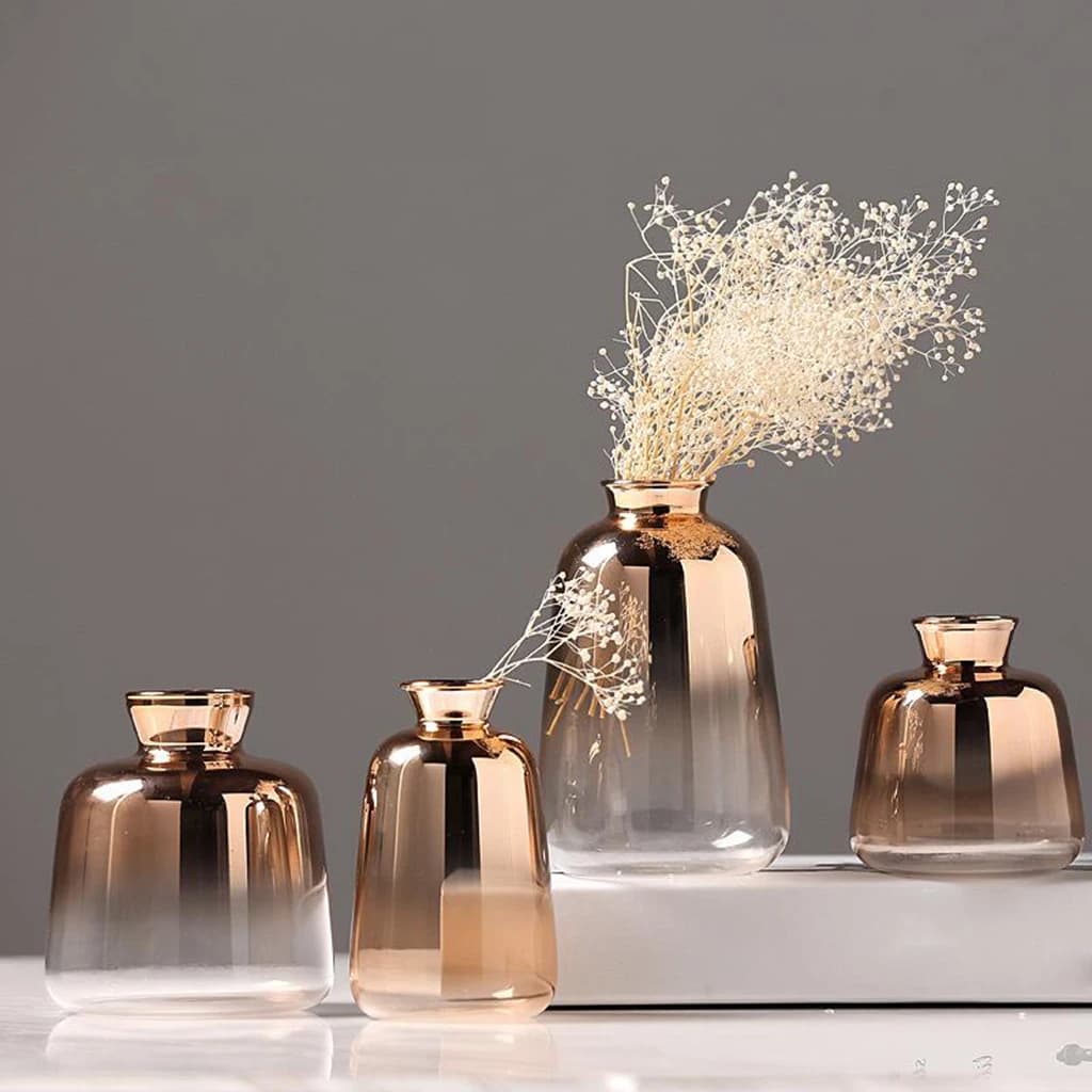Petit Vase en Verre Transparent Simple, Décoration Nordique, Vases de Salon, Pot de Fleurs, Bouquet de Fleurs de Roseau vaccées Naturelles