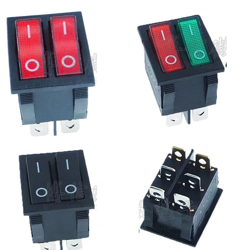 Lot de 10 interrupteurs à bascule KCD4 6 broches/6P 2 positions ON-OFF double sens 16A/250VAC Vert/Rouge
