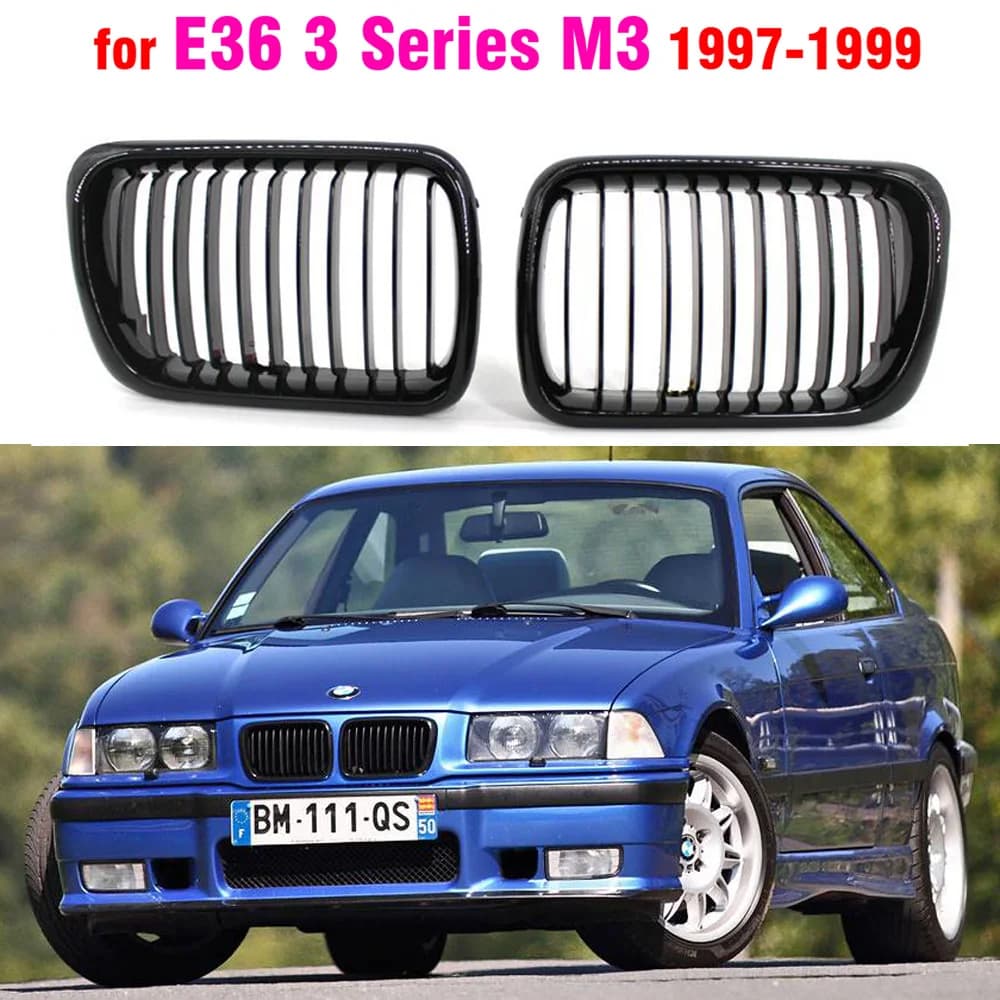 Calandre noire brillante en ABS pour BMW, accessoire de voiture, modèle E36 M3 318I 323I 328I série 3 1997 1998 1999