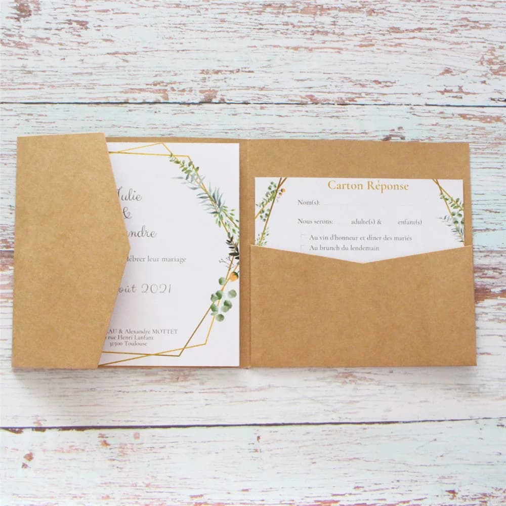 Invitations de mariage personnalisées, Invitations crédibles, Impression de texte personnalisée, Papier artisanal perlé, Multicolore