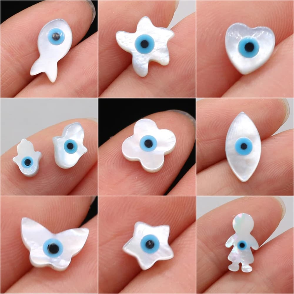 4 pièces coquille de mer naturelle bleu oeil grec mauvais œil perles de nacre breloques pour la fabrication de bijoux à bricoler soi-même collier Bracelet accessoires