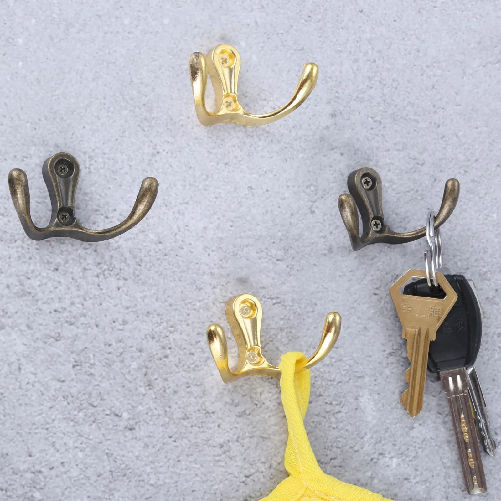 Crochets muraux à double tête avec vis, bronze antique, porte-manteau doré, clé, sac, serviette, chapeau, cuisine à domicile, 53mm x 30mm, 2 pièces