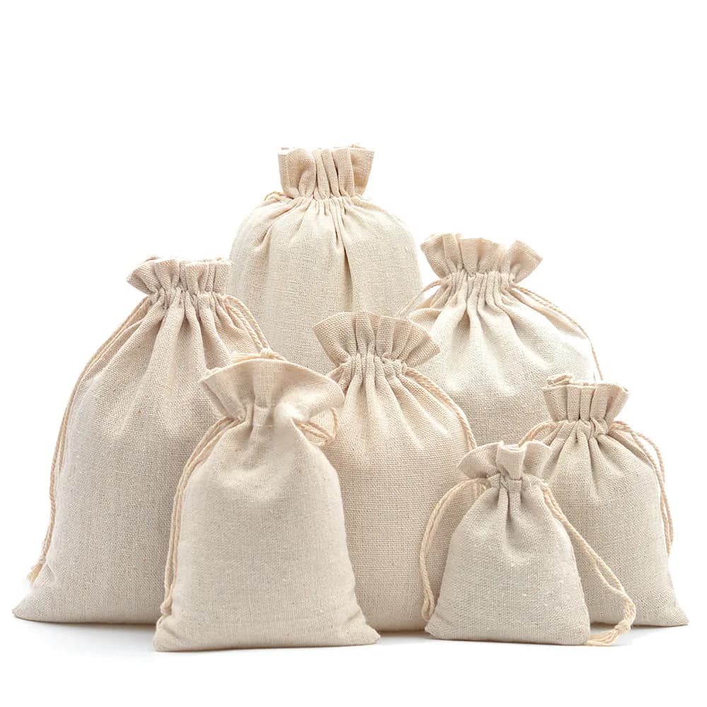 Sacs cadeaux réutilisables en coton multi-tailles, 10/50 pièces, sacs d'emballage de bijoux, décoration de fête de mariage, sac à tirer, pochette cadeau