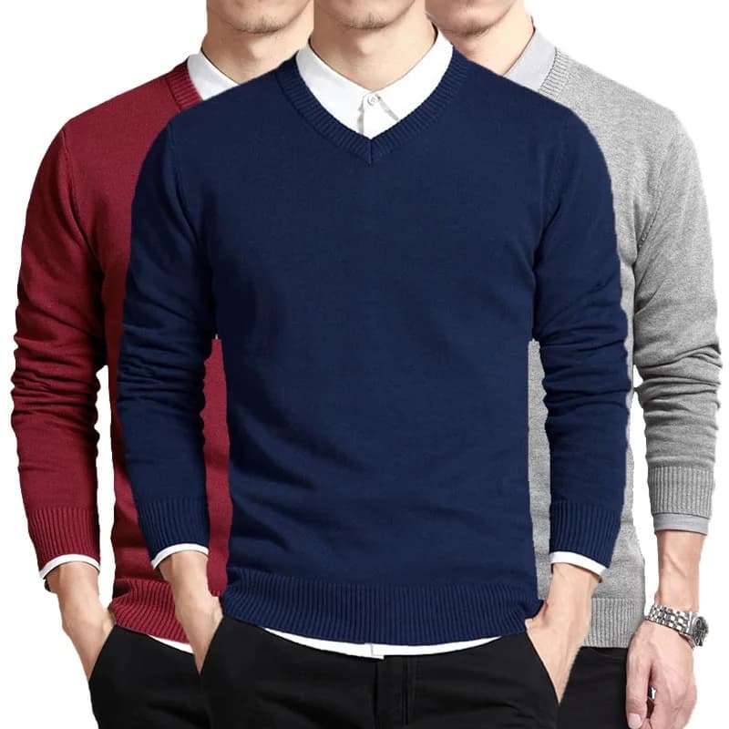 Pull en coton hommes à manches longues pulls vêtements d'extérieur homme col en V hommes chandails marque de mode coupe ample tricot vêtements Style coréen