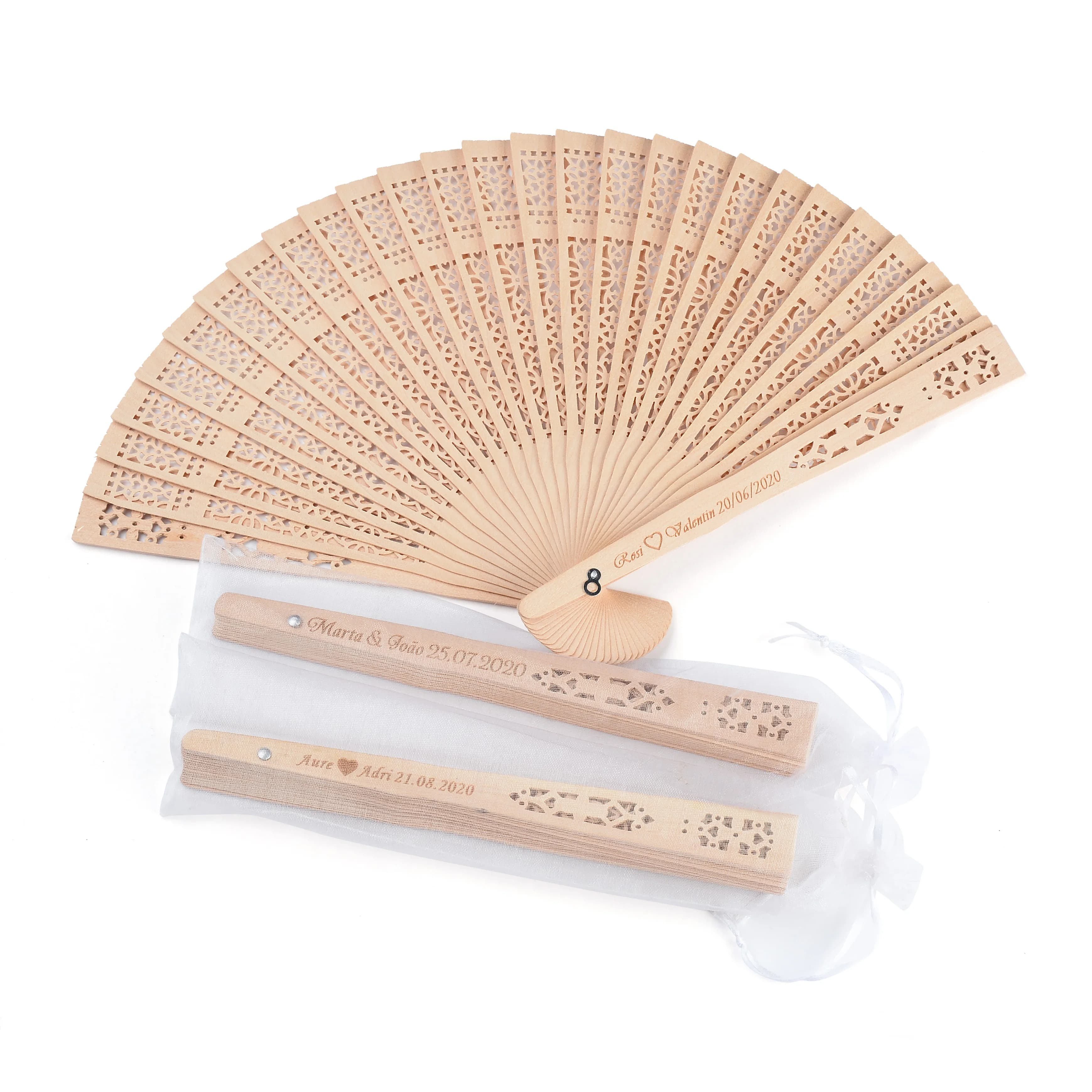 Éventail à main pliant en bois gravé personnalisé, 50 pièces, Fans de personnalité de mariage, décoration de fête d'anniversaire pour bébé, cadeaux pour invités