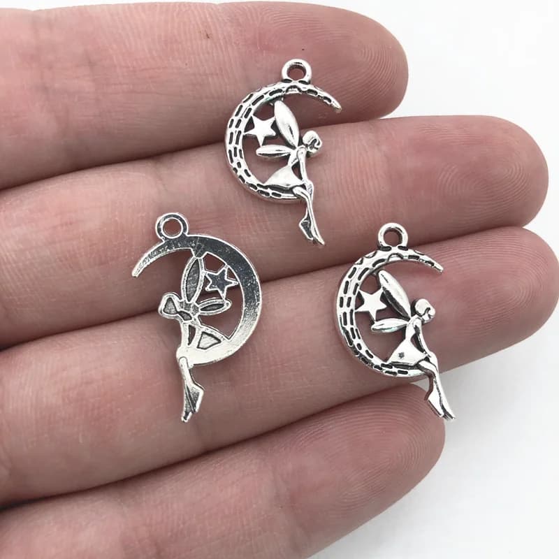 Breloques Ange en Argent Dégradé 25x15mm, 15 Pièces, Accessoires pour Document, Bijoux de Direction Antique