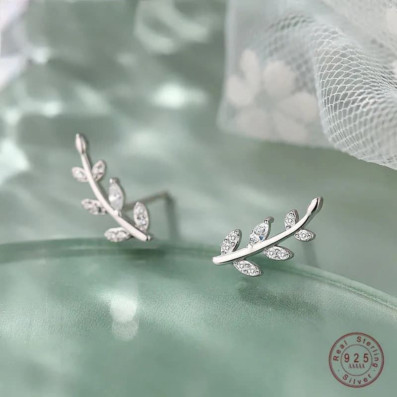 Boucles d'oreilles en argent regardé 925 pour femme, pavé simple français, cristal, branche d'olivier, cuir chevelu, bijoux de mariage, luxe abordable, tempérament
