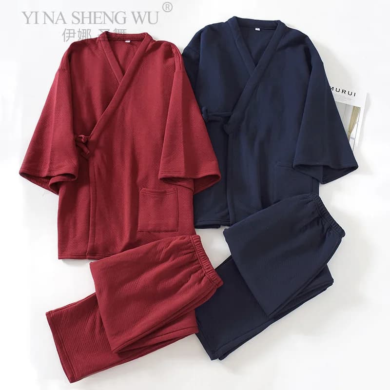 Kimono japonais deux pièces pour hommes, ensemble de pyjamas, couche d'air, UNIS issement, service à domicile, robe trempée