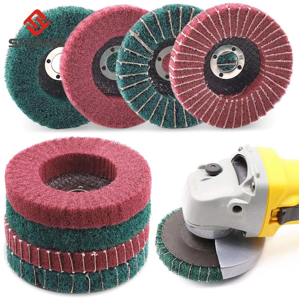 Roue de polissage à lamelles en Fiber de Nylon de 125mm, disque de meulage Non tissé pour meuleuse d'angle pour le polissage des métaux, grain 120/180/240/320